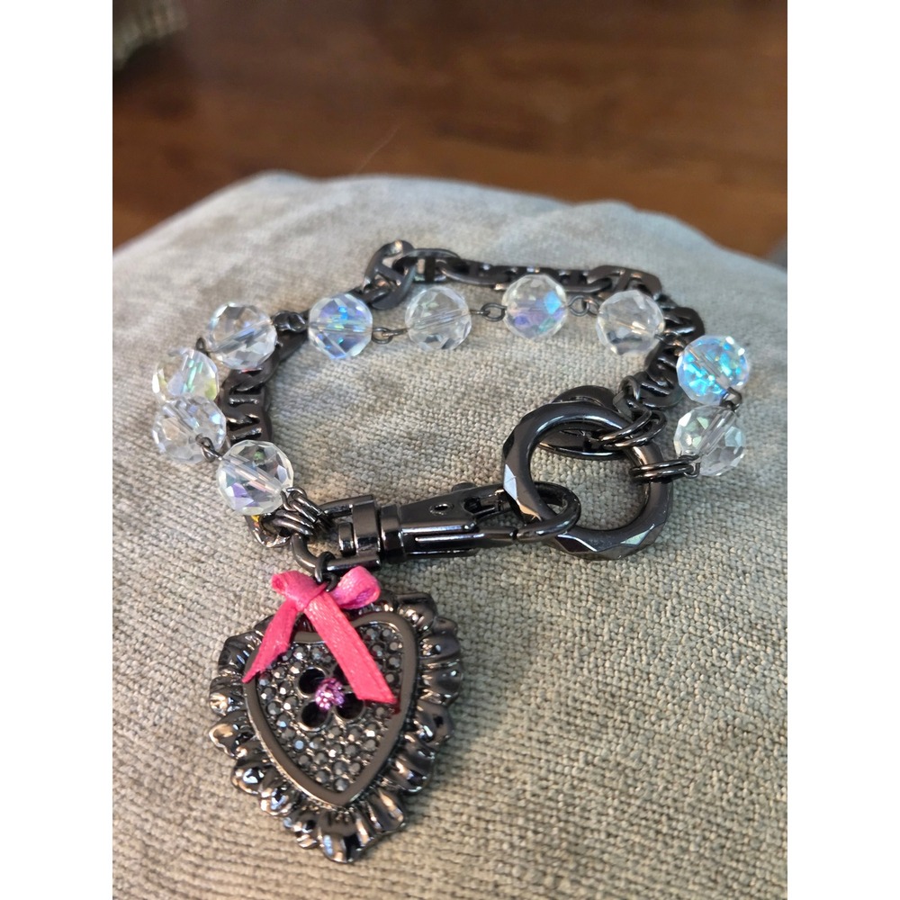 Betsey Johnson Bracelet Double Strand Heart Pink Bow